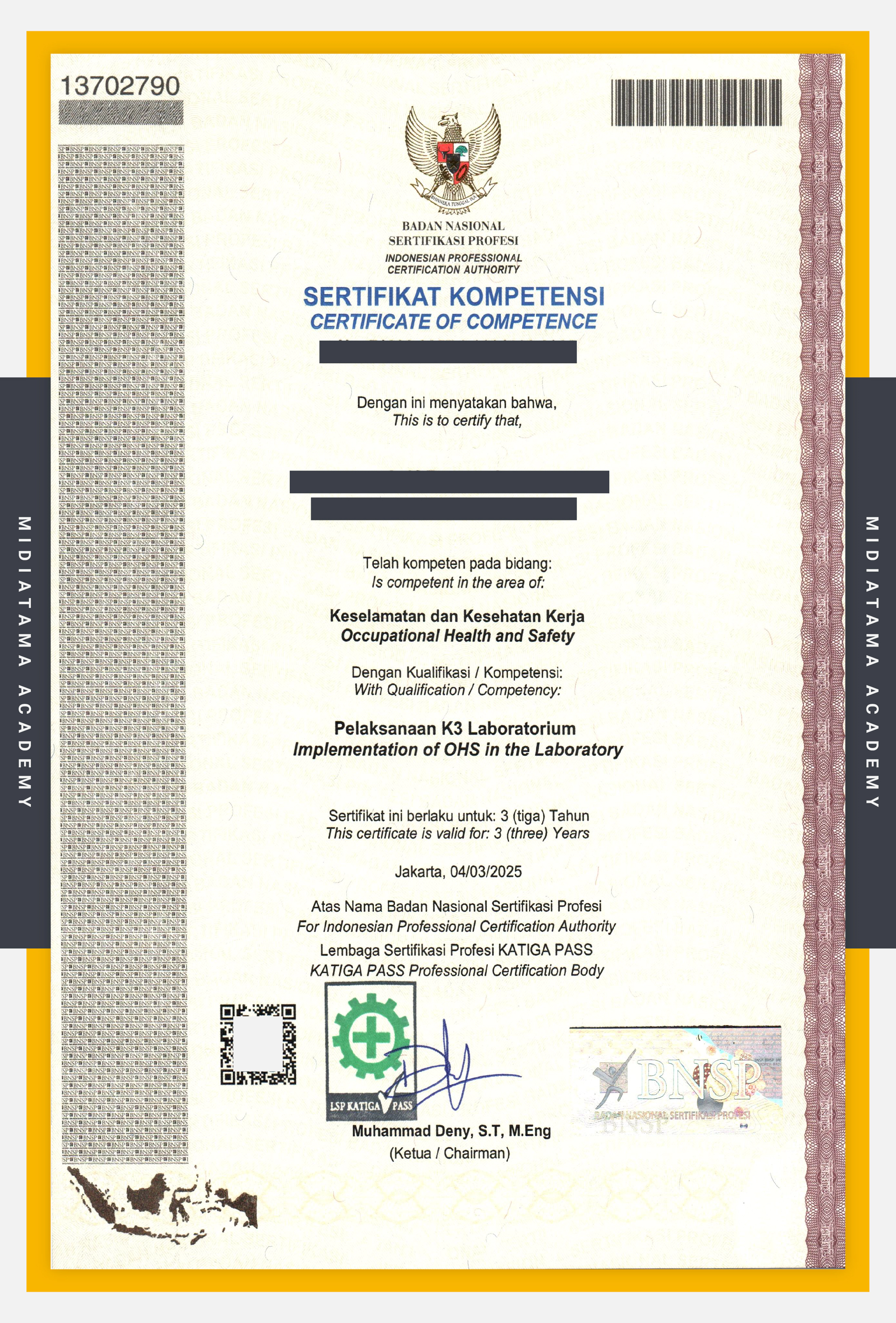 Sertifikat K3 Laboratorium BNSP