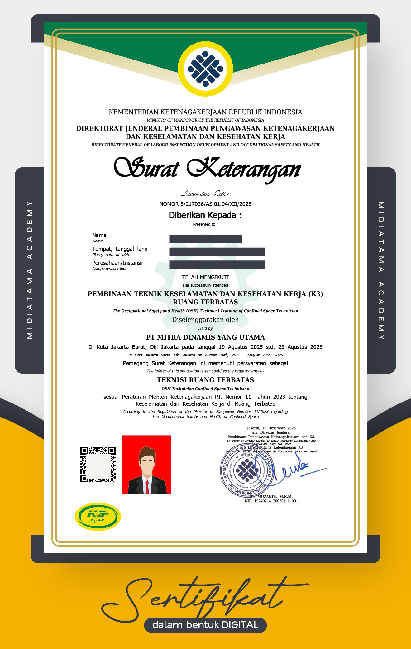 Sertifikat Kemnaker RI